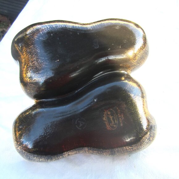 VTG STANGL POTTERY BLACK & GOLD DIVIDED CERAMIC DBL PEAR DISH - Picture 5 of 6